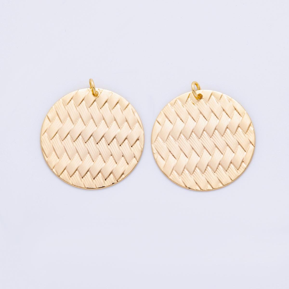 Gold Woven Pattern Round Charms – Textured Circle Pendants for Earring Lightweight DIY Jewelry Making Supplies, Boho Geometric Supply X-747