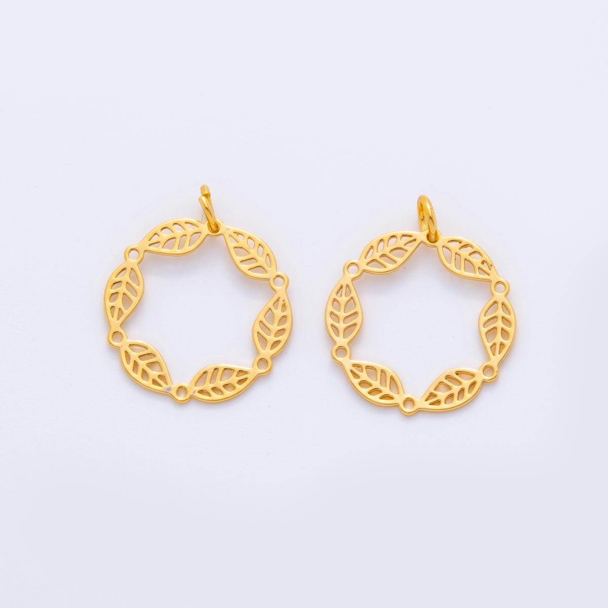 Gold Leaf Circle Charm Wreath Style Open Frame Pendants for Earrings Lightweight Nature Inspired Jewelry Findings DIY Earring Supplies X-761