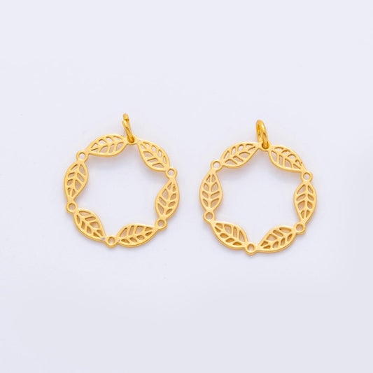 Gold Leaf Circle Charm Wreath Style Open Frame Pendants for Earrings Lightweight Nature Inspired Jewelry Findings DIY Earring Supplies X-761