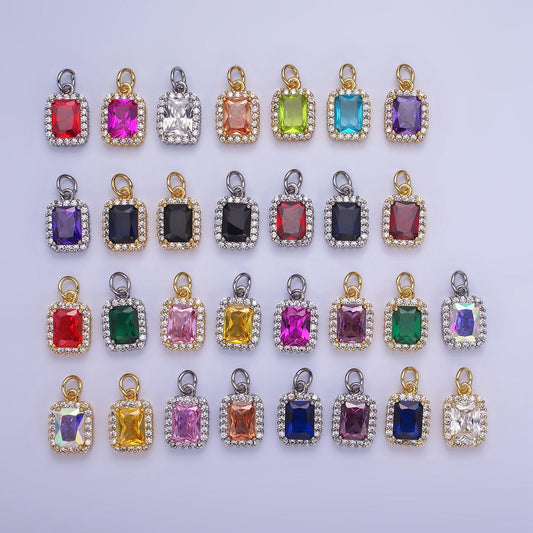 14K Gold Filled Baguette Micro Paved CZ Charm in Gold & Silver | AG768 - AG774