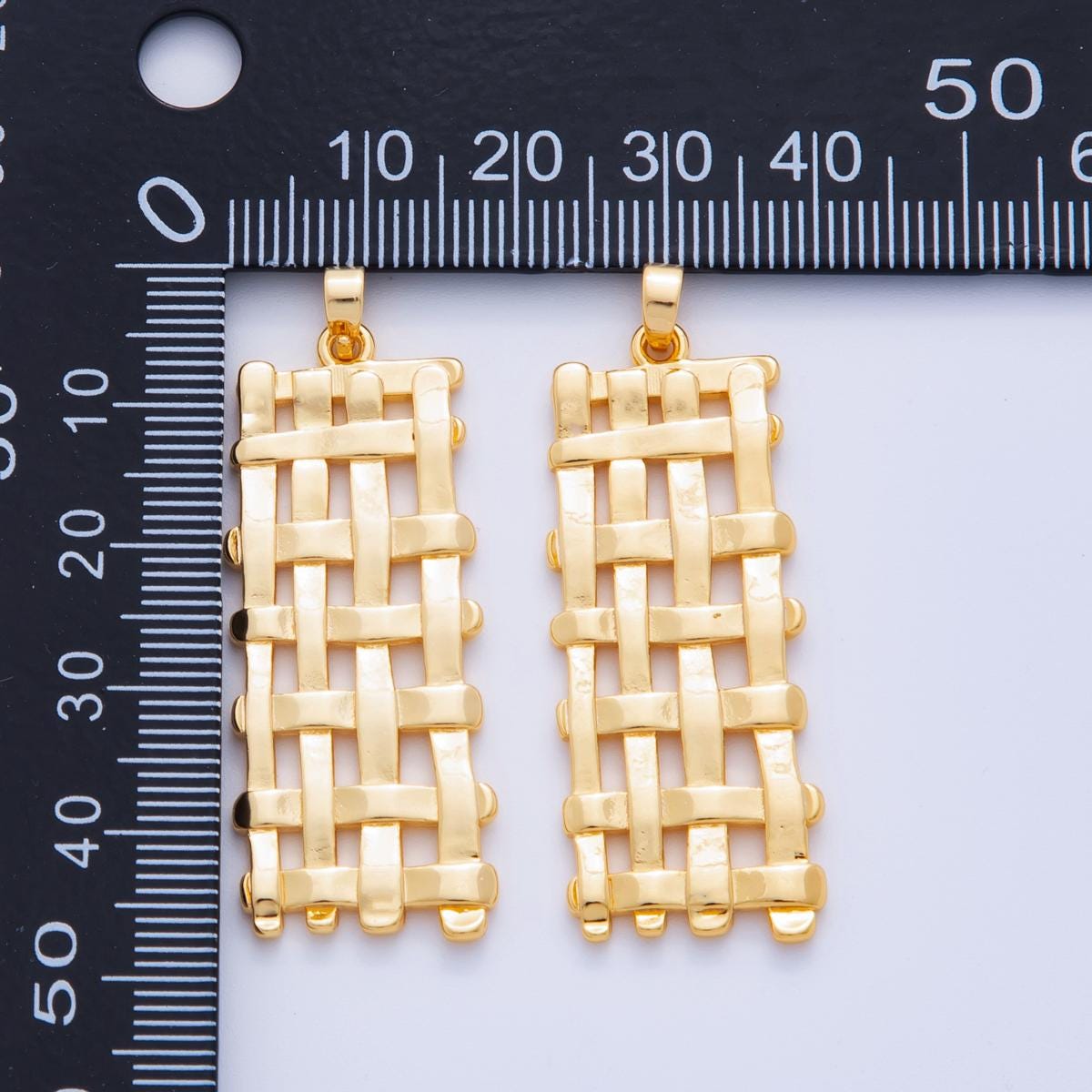 Gold Woven Rectangle Charms Tag Basket Weave Pendant Connectors, Modern Geometric Earring Supplies, Statement Jewelry Making Findings AH701