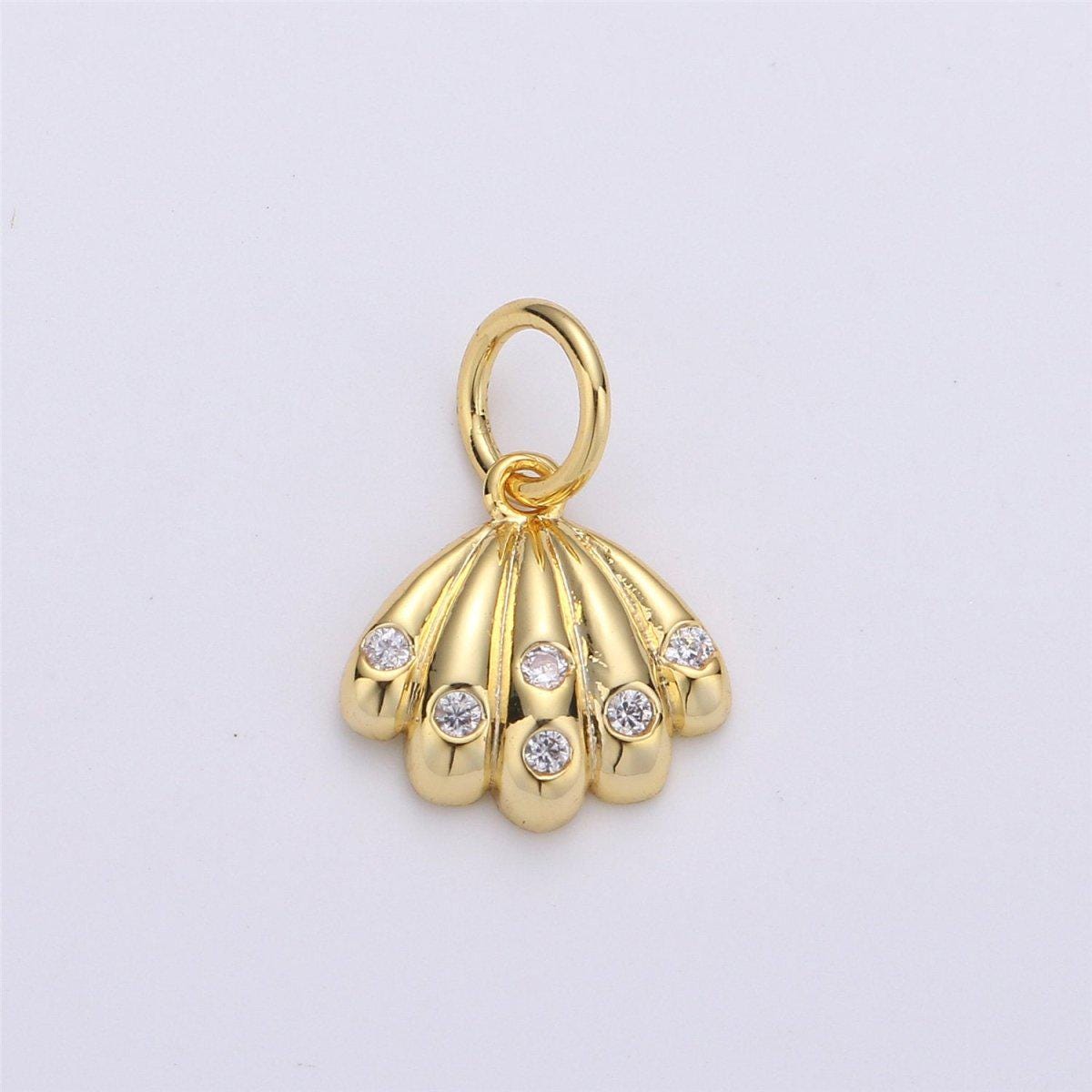 24k Gold Filled Shell Pendant Charm, Seashell, Ocean Sea Life Charms, Scallop Shell Charm for Bracelet Necklace D-007
