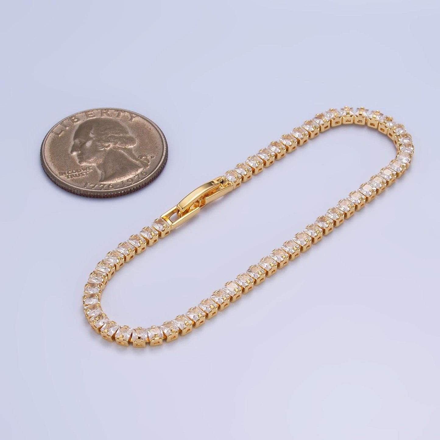 24K Gold Filled 3mm Clear Baguette CZ 7 Inch Tennis Bracelet | WA-2978