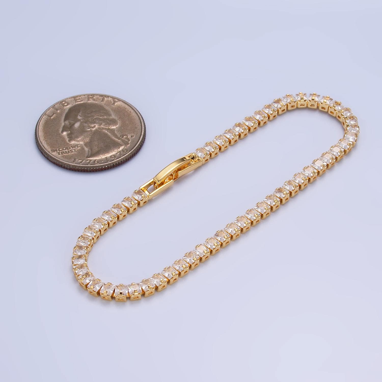 24K Gold Filled 3mm Clear Baguette CZ 7 Inch Tennis Bracelet | WA-2978