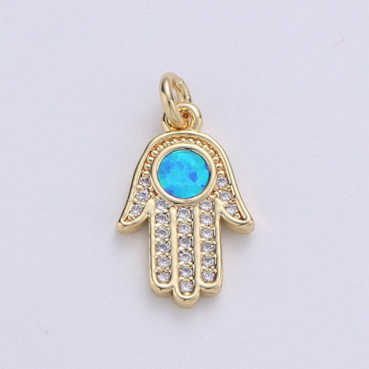 1pc Hamsa Hand, Evil Eye, Lucky Charm, Peace DIY Cubic Zirconia Bracelet Charm Bead Necklace Pendant Finding for Jewelry Making | C-199