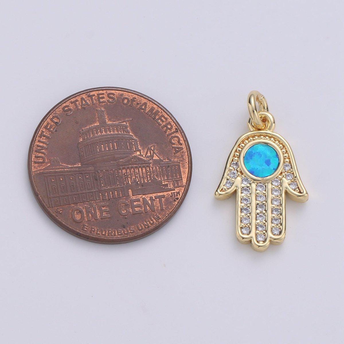 1pc Hamsa Hand, Evil Eye, Lucky Charm, Peace DIY Cubic Zirconia Bracelet Charm Bead Necklace Pendant Finding for Jewelry Making | C-199