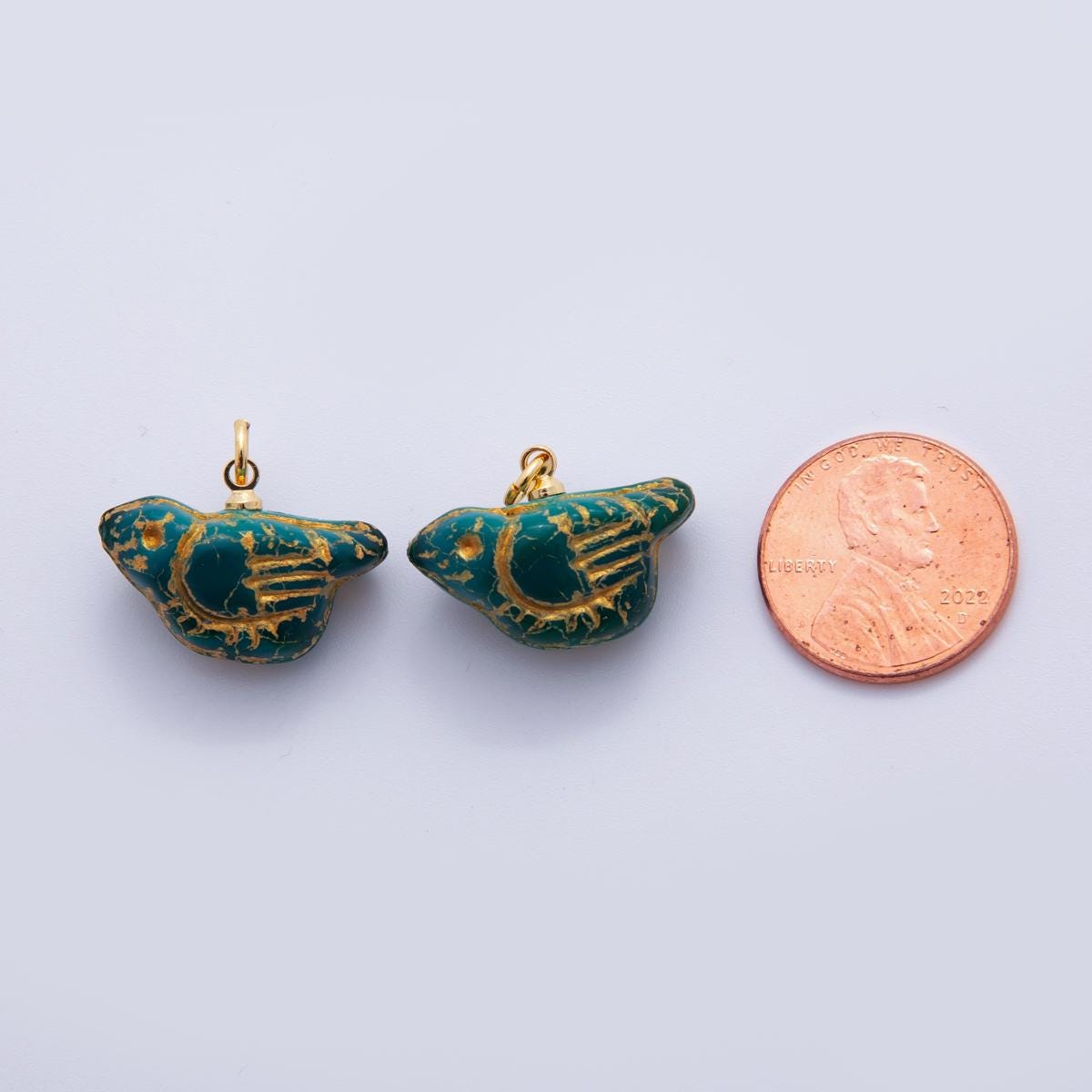Czech Glass Bead Bird Charm 18x22mm Green Bird Bead Pendant Rustic Animal Jewelry Inspired N-293