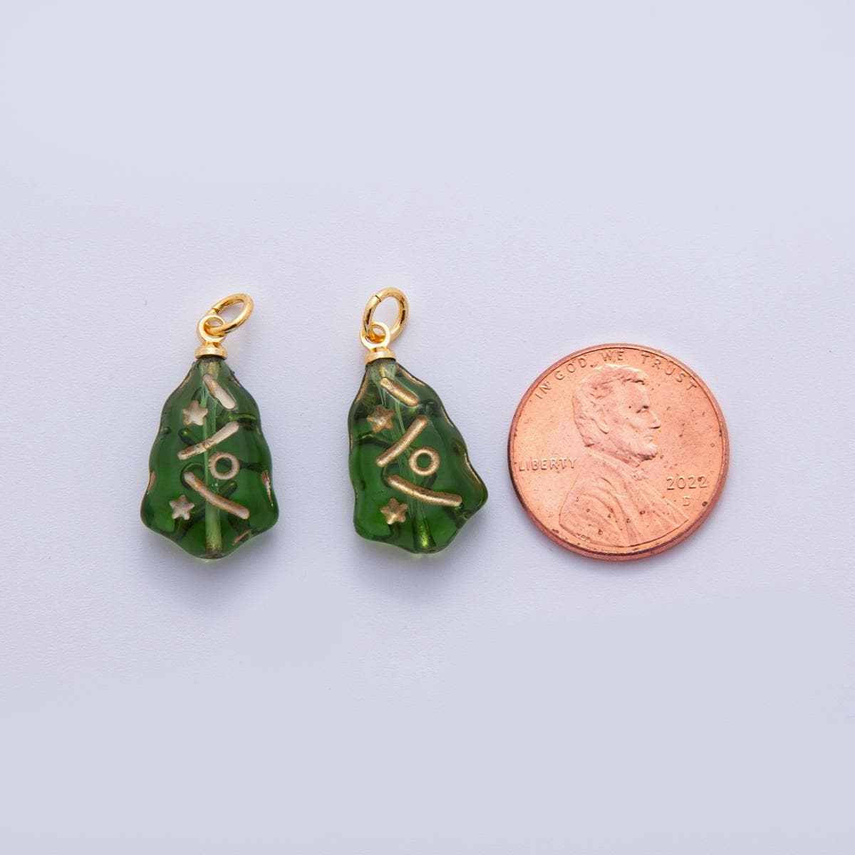 Czech Glass Bead Christmas Tree Charm 25 x 11.7mm Green Tree Bead Pendant Holiday Jewelry Inspired N-301