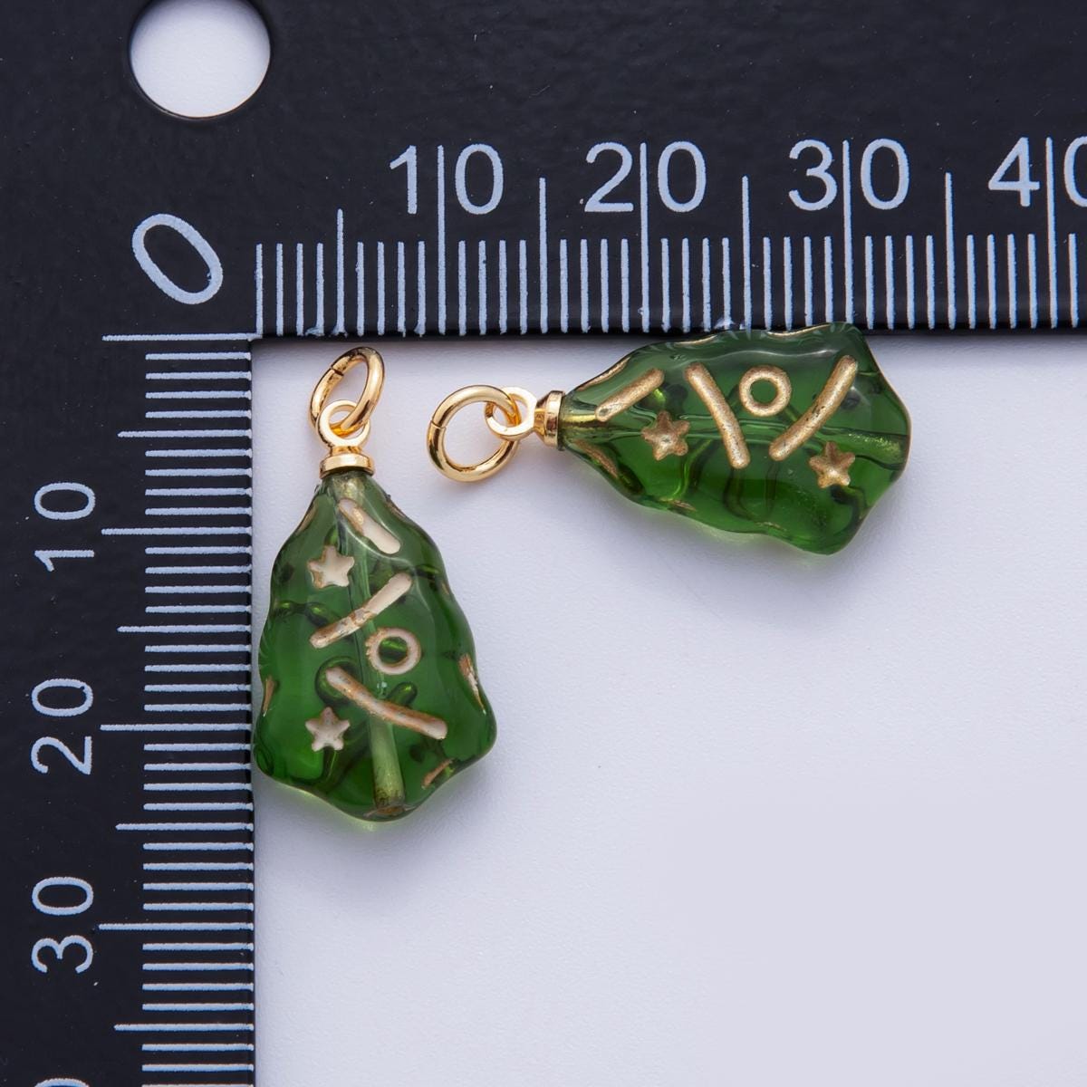 Czech Glass Bead Christmas Tree Charm 25 x 11.7mm Green Tree Bead Pendant Holiday Jewelry Inspired N-301