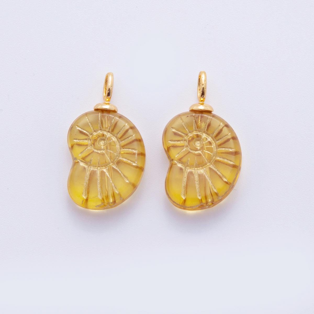 Dainty Green Yellow Glass Ammonite Charms Spiral Shell Pendant Charm Gold Edge Boho Earring Supplies, Beach Nautical Jewelry Making AF-289