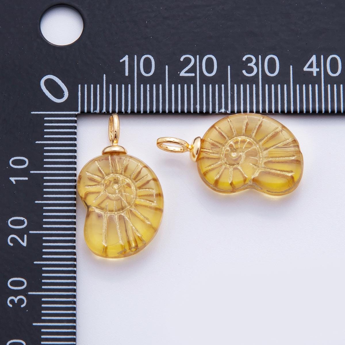 Dainty Green Yellow Glass Ammonite Charms Spiral Shell Pendant Charm Gold Edge Boho Earring Supplies, Beach Nautical Jewelry Making AF-289