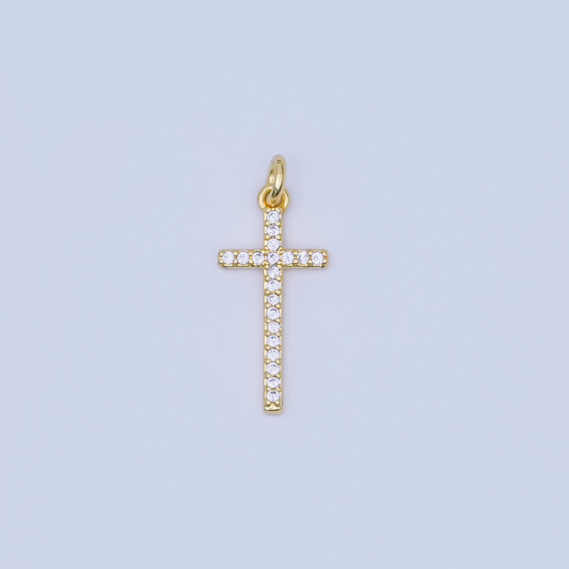 24K Gold Filled Micro Paved CZ Religious Cross Charm | AF439