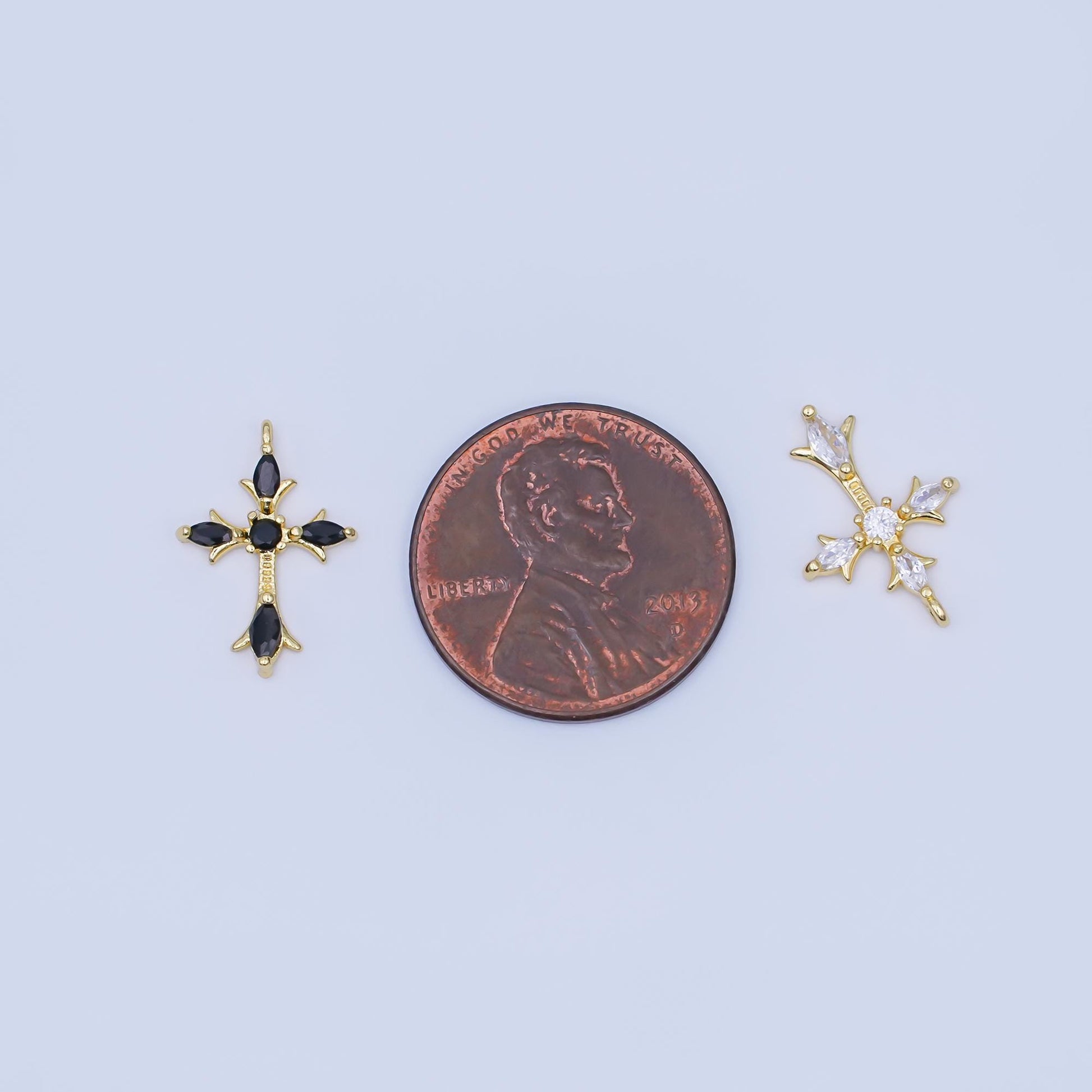 24K Gold Filled Clear, Black CZ Religious Passion Cross Charm | AF449