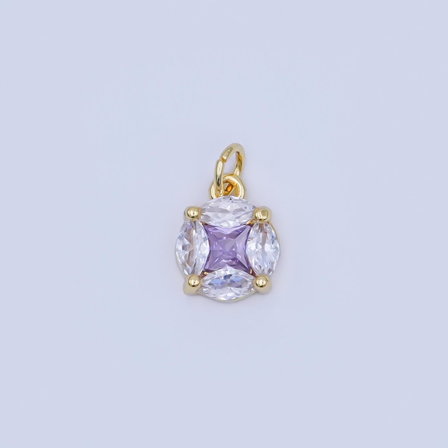 24K Gold Filled Clear-Purple CZ Geometric Round Charm | AF441