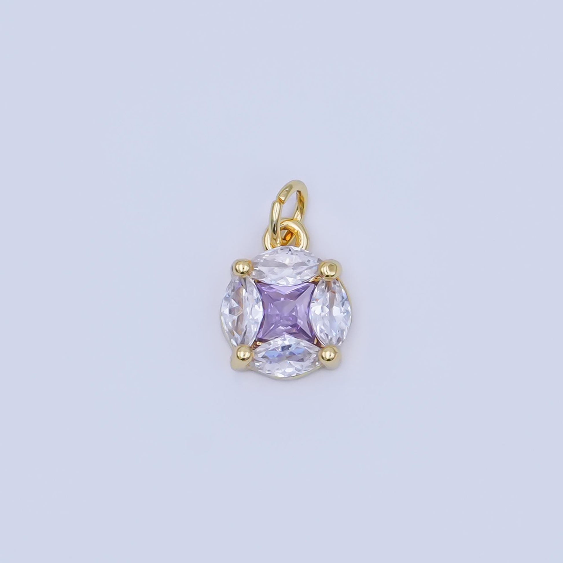 24K Gold Filled Clear-Purple CZ Geometric Round Charm | AF441