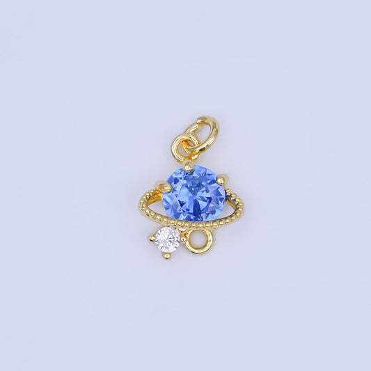 24K Gold Filled Blue CZ Celestial Saturn Space Charm | AF442