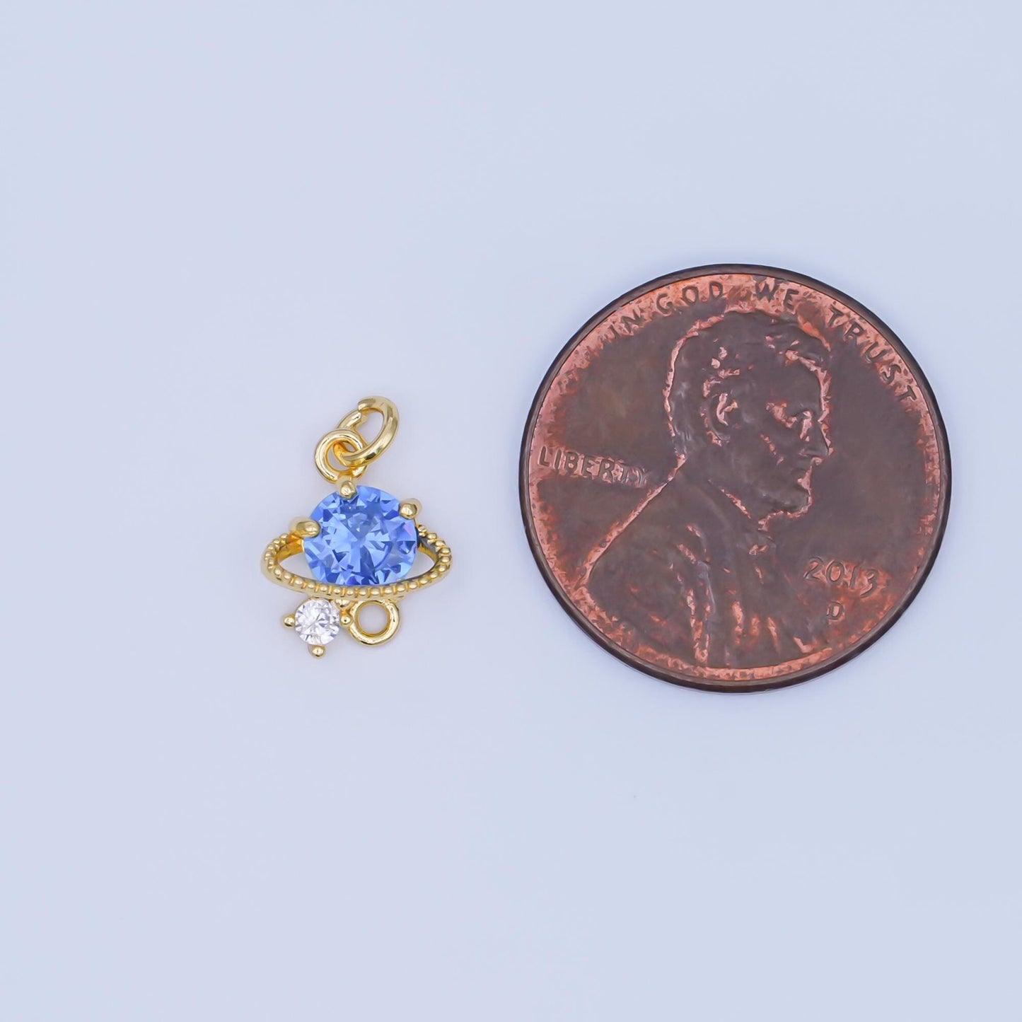 24K Gold Filled Blue CZ Celestial Saturn Space Charm | AF442