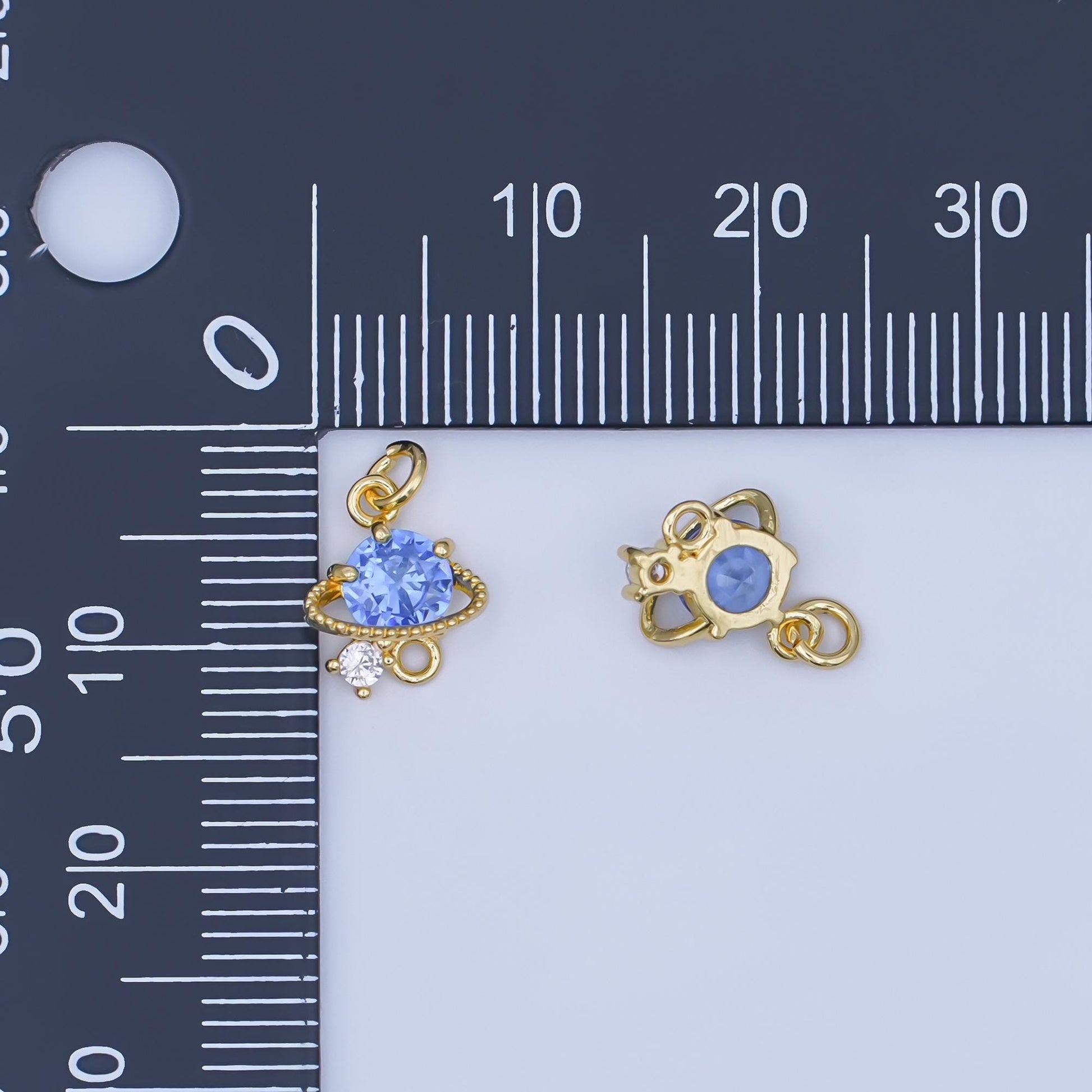 24K Gold Filled Blue CZ Celestial Saturn Space Charm | AF442