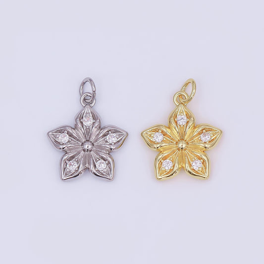 24K Gold Filled Clear CZ Flower Charm in Gold & Silver | AF437