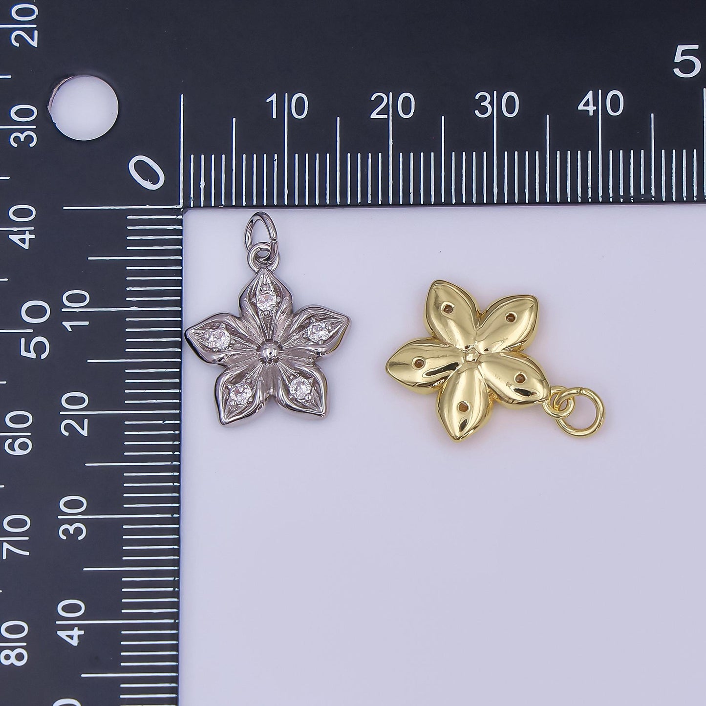 24K Gold Filled Clear CZ Flower Charm in Gold & Silver | AF437
