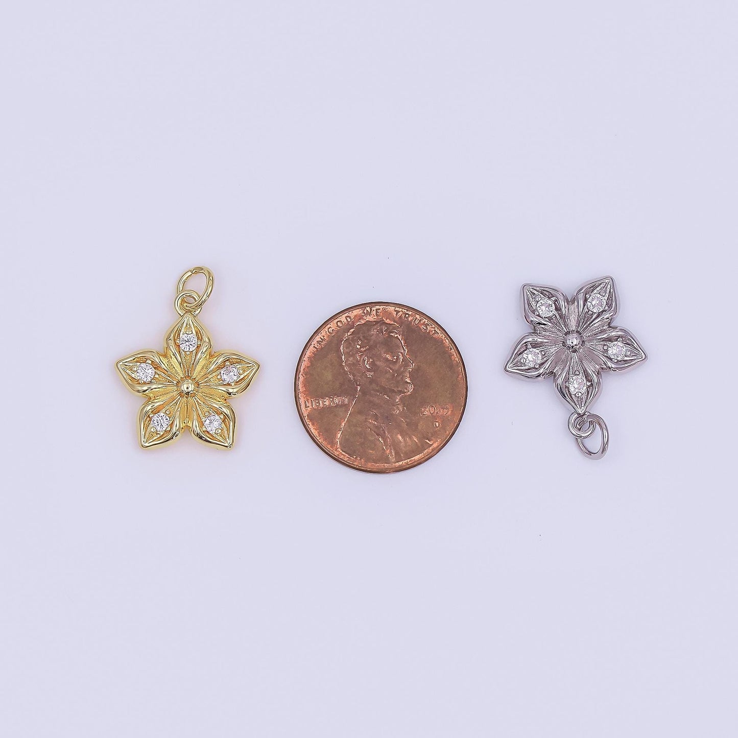 24K Gold Filled Clear CZ Flower Charm in Gold & Silver | AF437