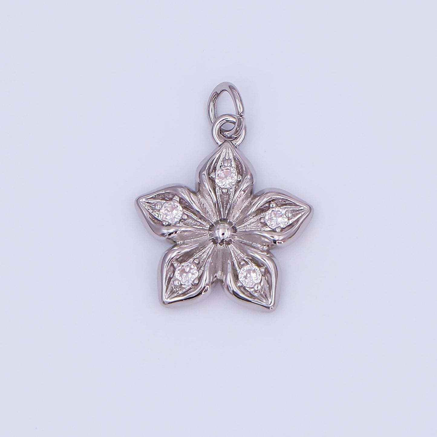 24K Gold Filled Clear CZ Flower Charm in Gold & Silver | AF437