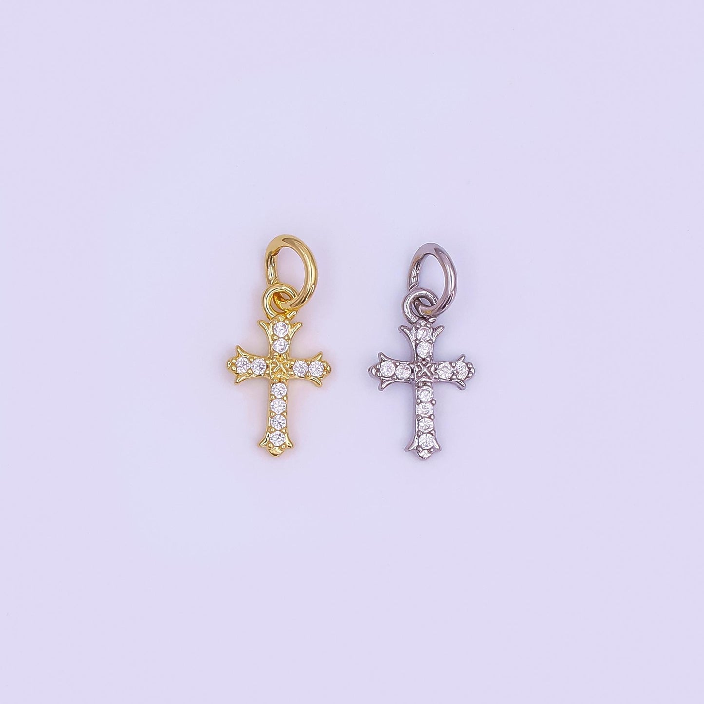 24K Gold Filled Clear CZ Micro Paved Passion Cross Mini Charm in Gold & Silver | AF431