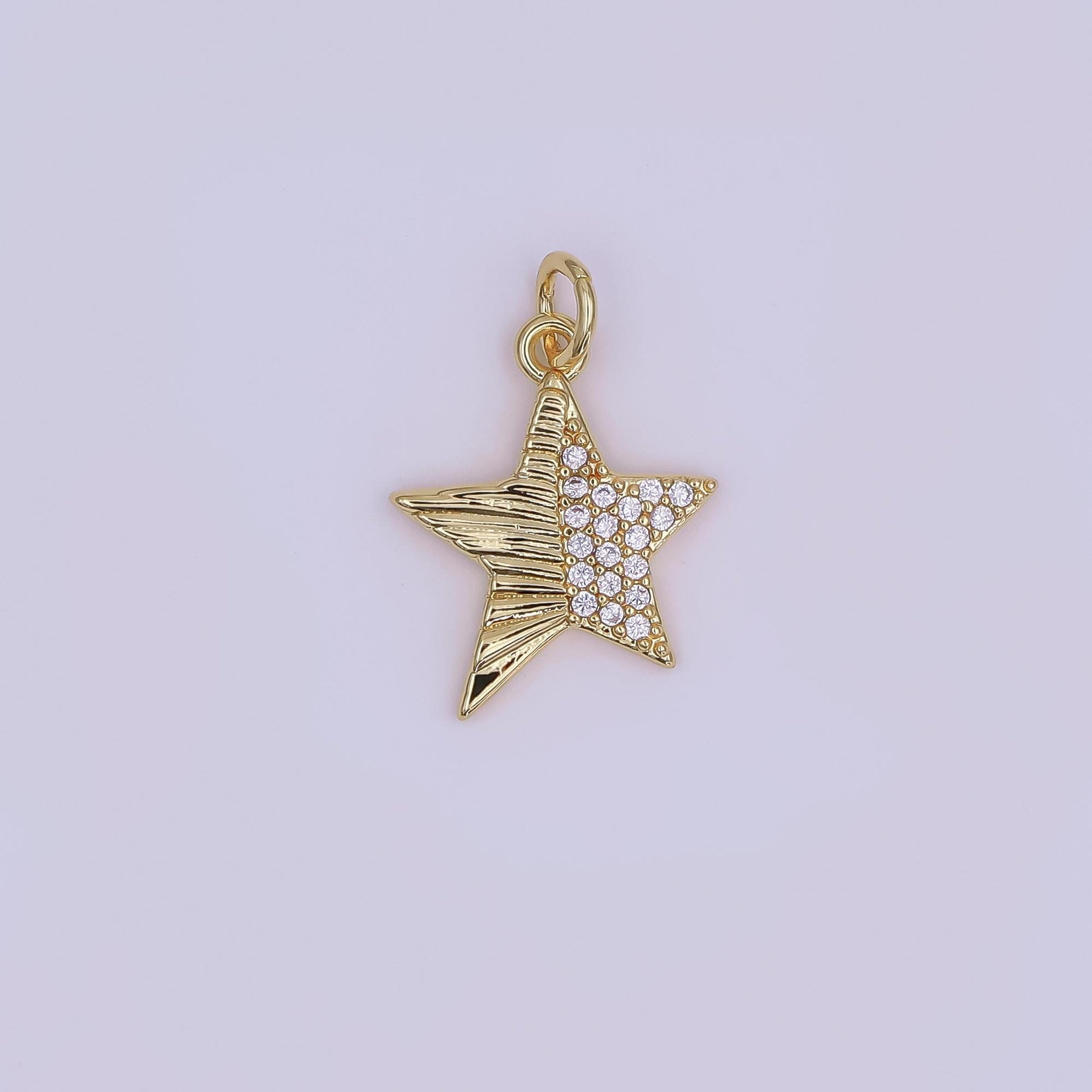 24K Gold Filled Micro Paved CZ Sunburst Star Charm in Gold & Silver | AF428