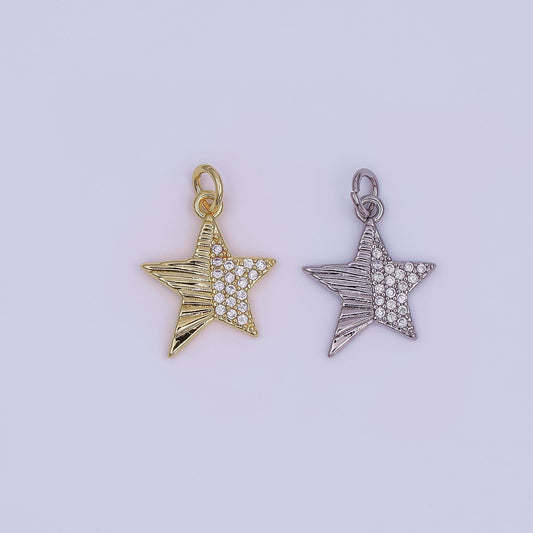 24K Gold Filled Micro Paved CZ Sunburst Star Charm in Gold & Silver | AF428
