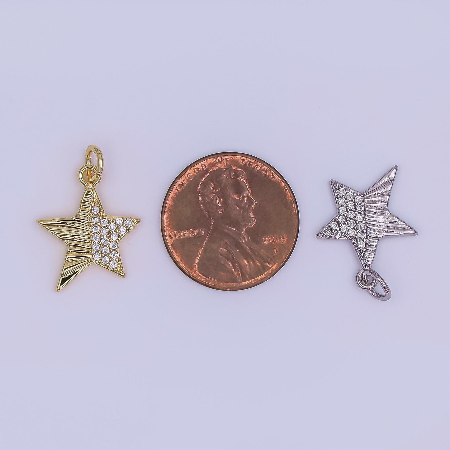 24K Gold Filled Micro Paved CZ Sunburst Star Charm in Gold & Silver | AF428