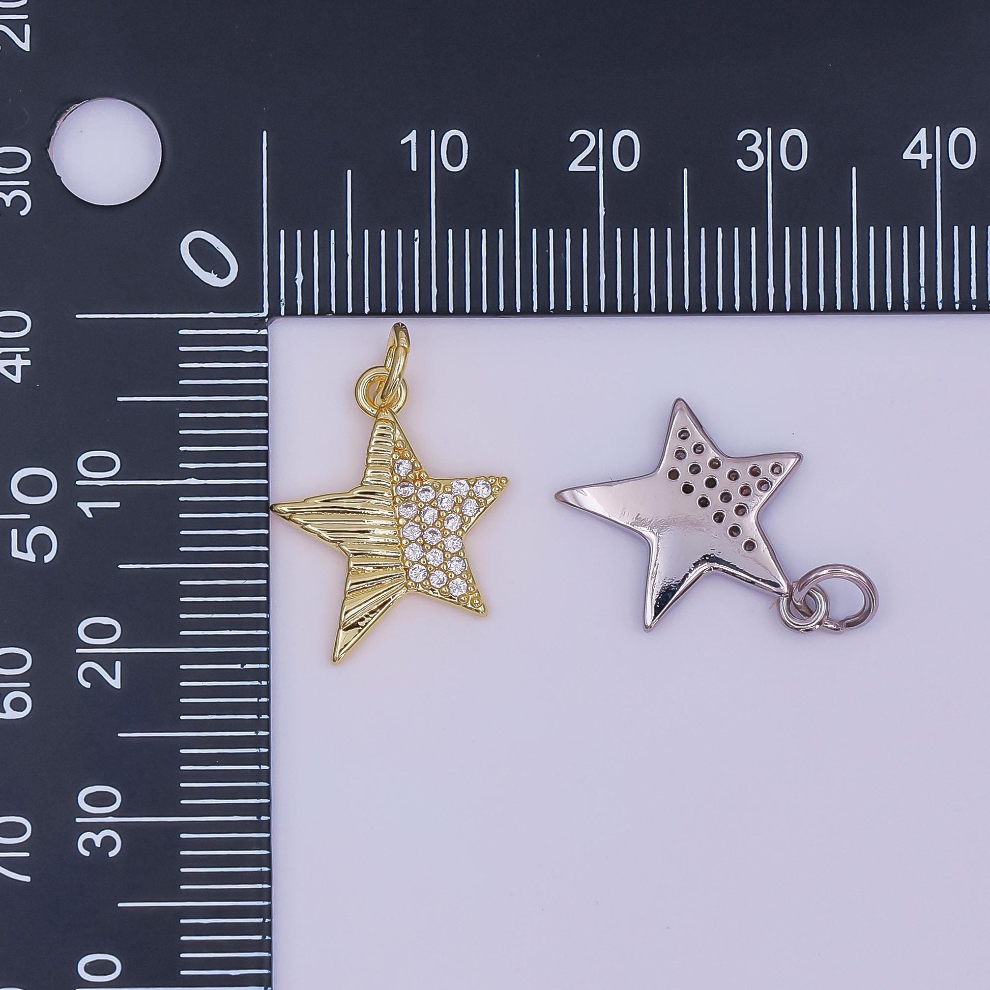 24K Gold Filled Micro Paved CZ Sunburst Star Charm in Gold & Silver | AF428