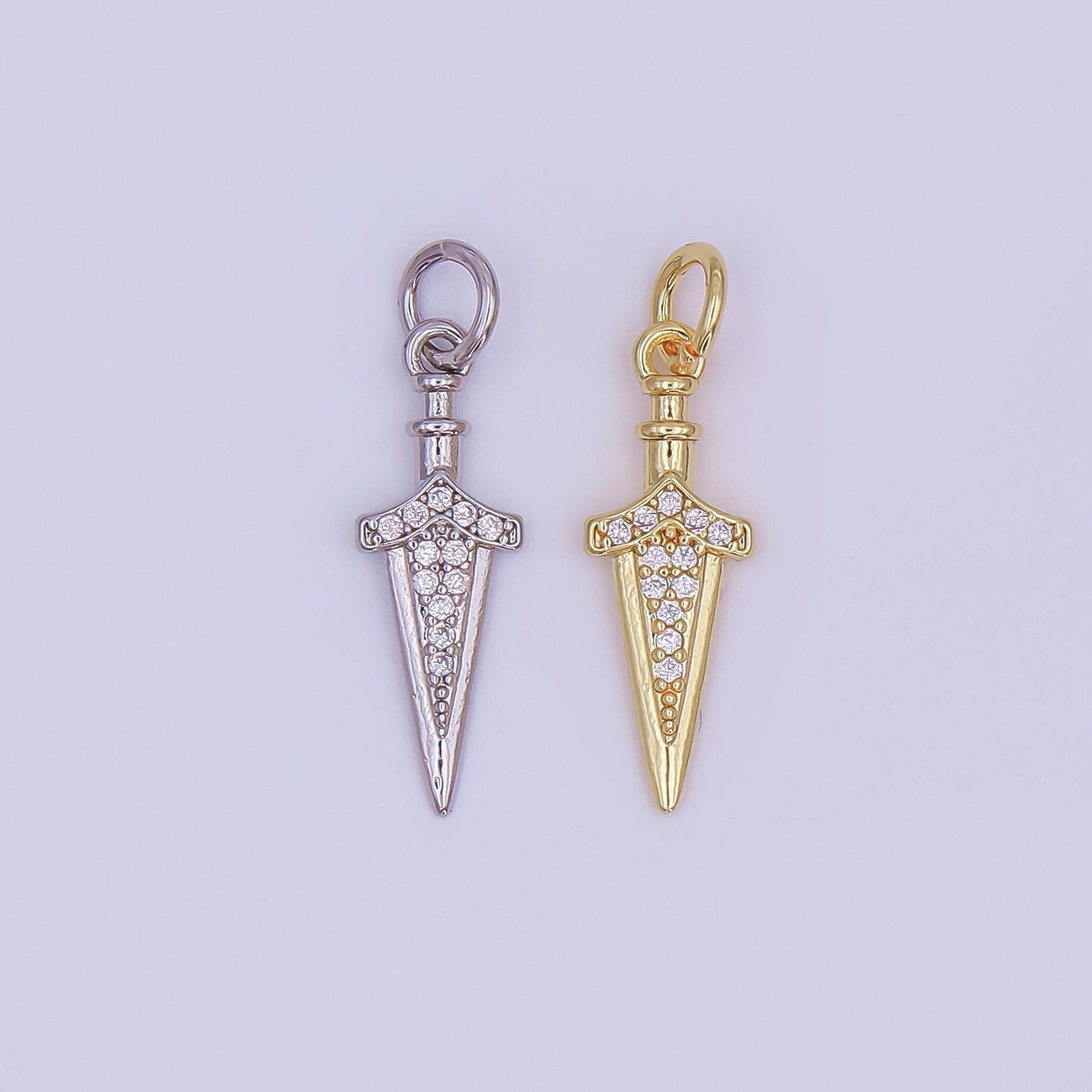 24K Gold Filled Micro Paved CZ Knife Blade Charm in Gold & Silver | AF429
