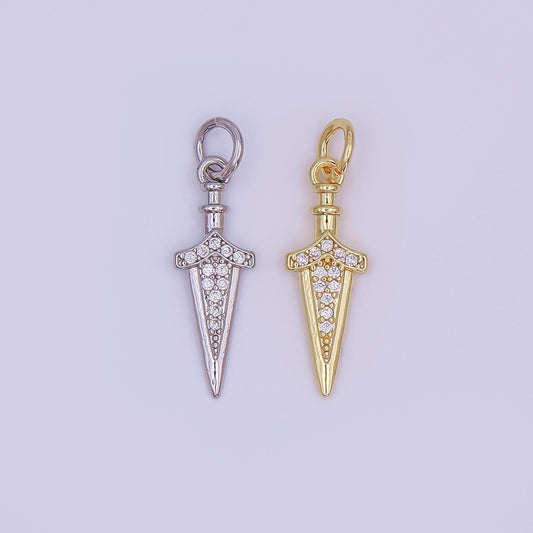 24K Gold Filled Micro Paved CZ Knife Blade Charm in Gold & Silver | AF429