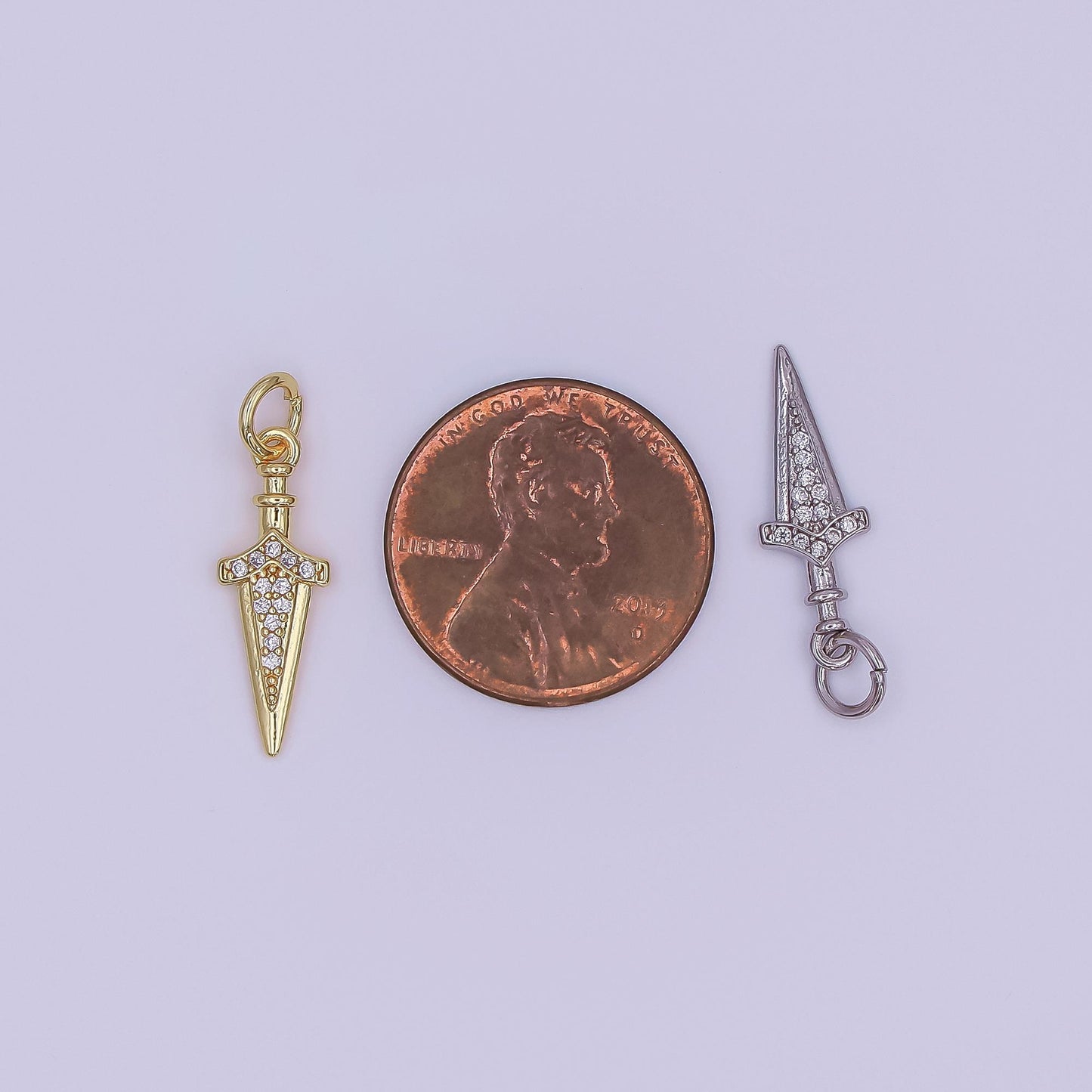 24K Gold Filled Micro Paved CZ Knife Blade Charm in Gold & Silver | AF429