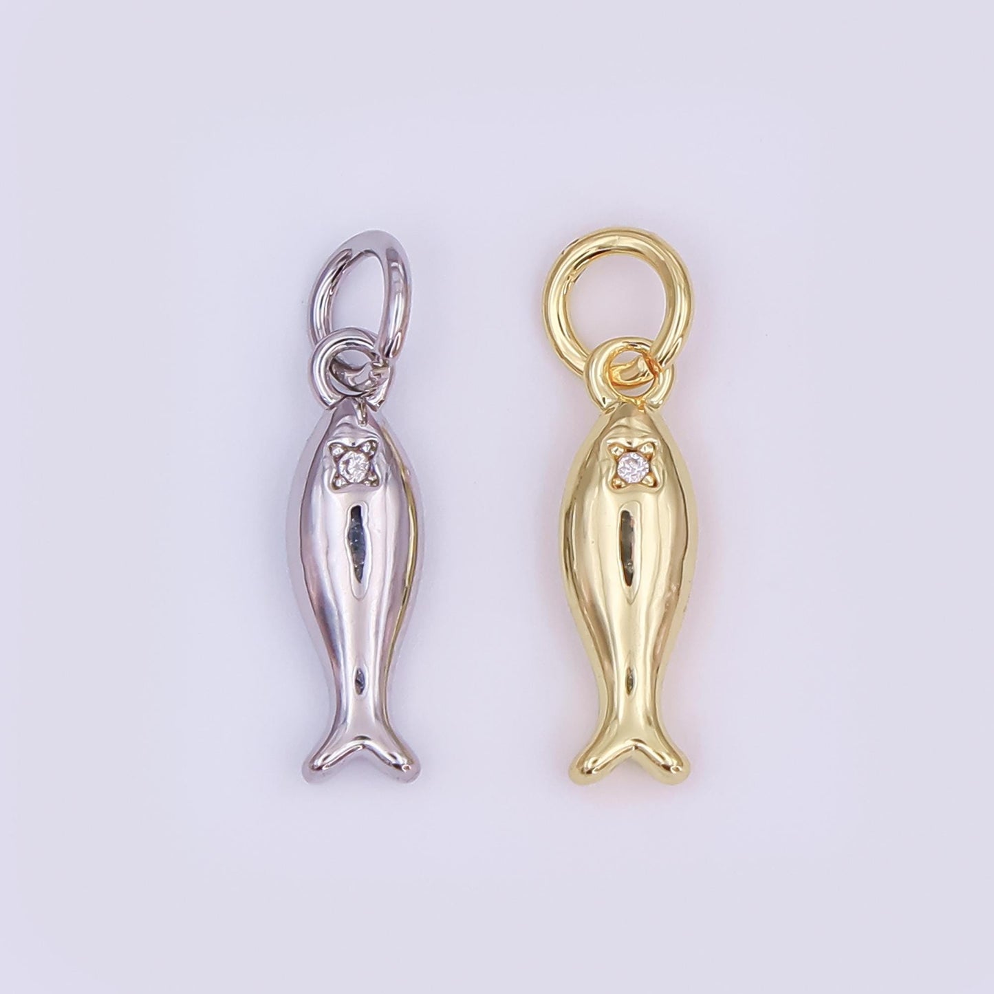 24K Gold Filled Clear CZ Fish Minimalist 3D Multidimensional Charm | AF432