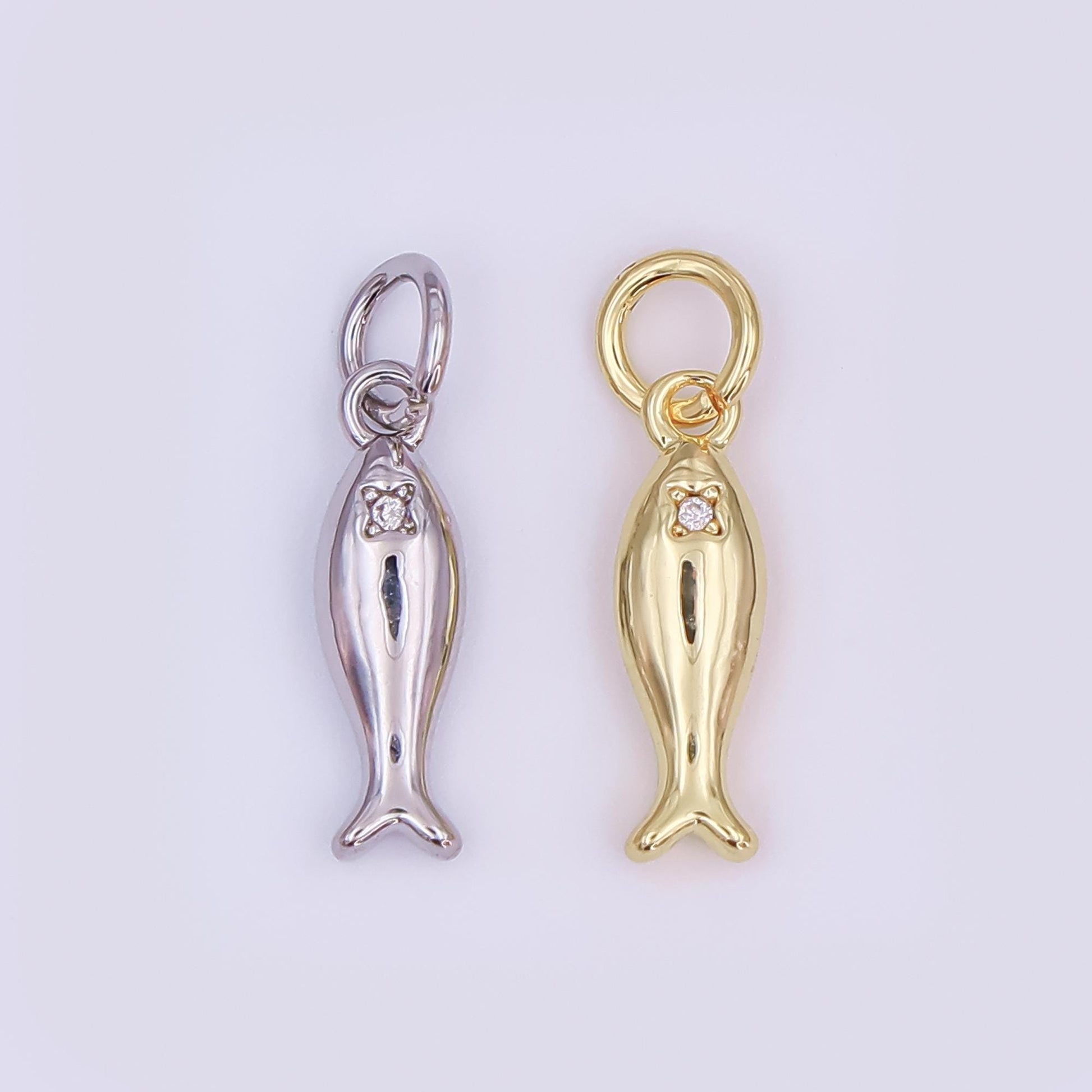 24K Gold Filled Clear CZ Fish Minimalist 3D Multidimensional Charm | AF432