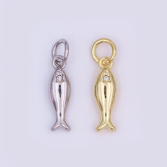 24K Gold Filled Clear CZ Fish Minimalist 3D Multidimensional Charm | AF432
