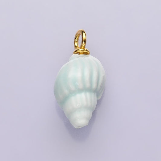 24K Gold Filled Blue Conch Sea Shell Ceramic Drop Pendant | C-582