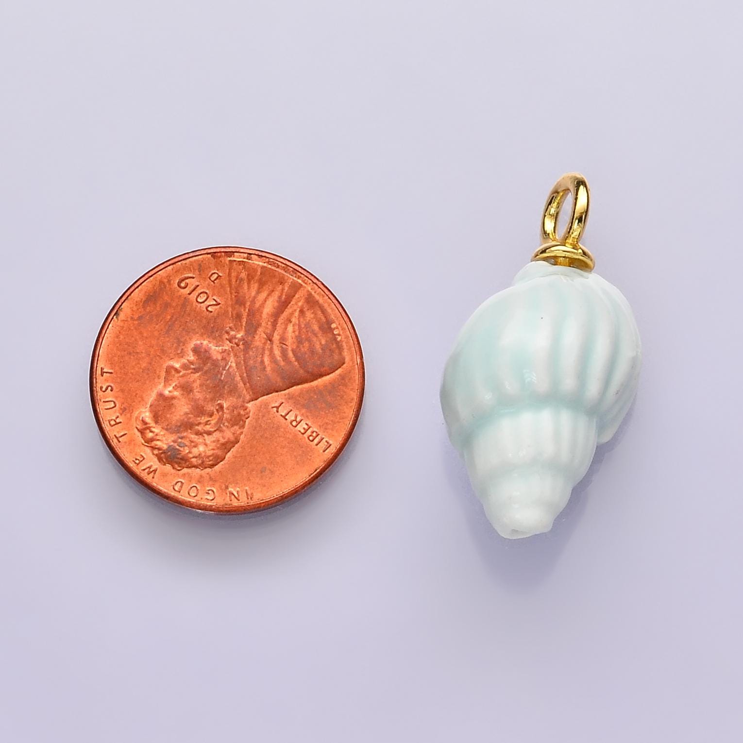 24K Gold Filled Blue Conch Sea Shell Ceramic Drop Pendant | C-582