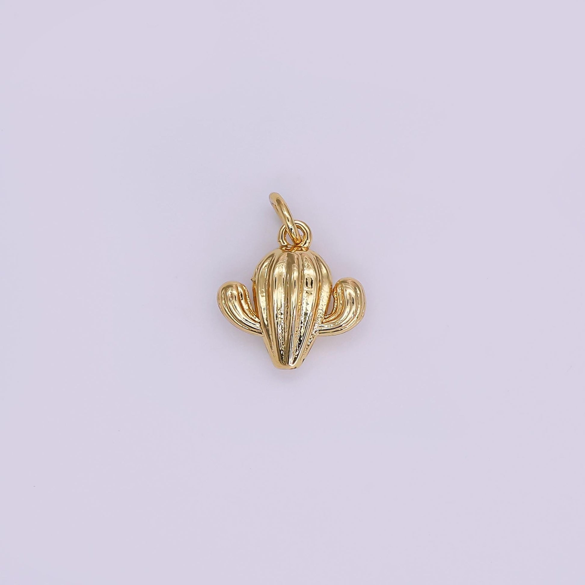 24K Gold Filled Minimalist Cactus Plant Multidimensional 3D Charm | AF426