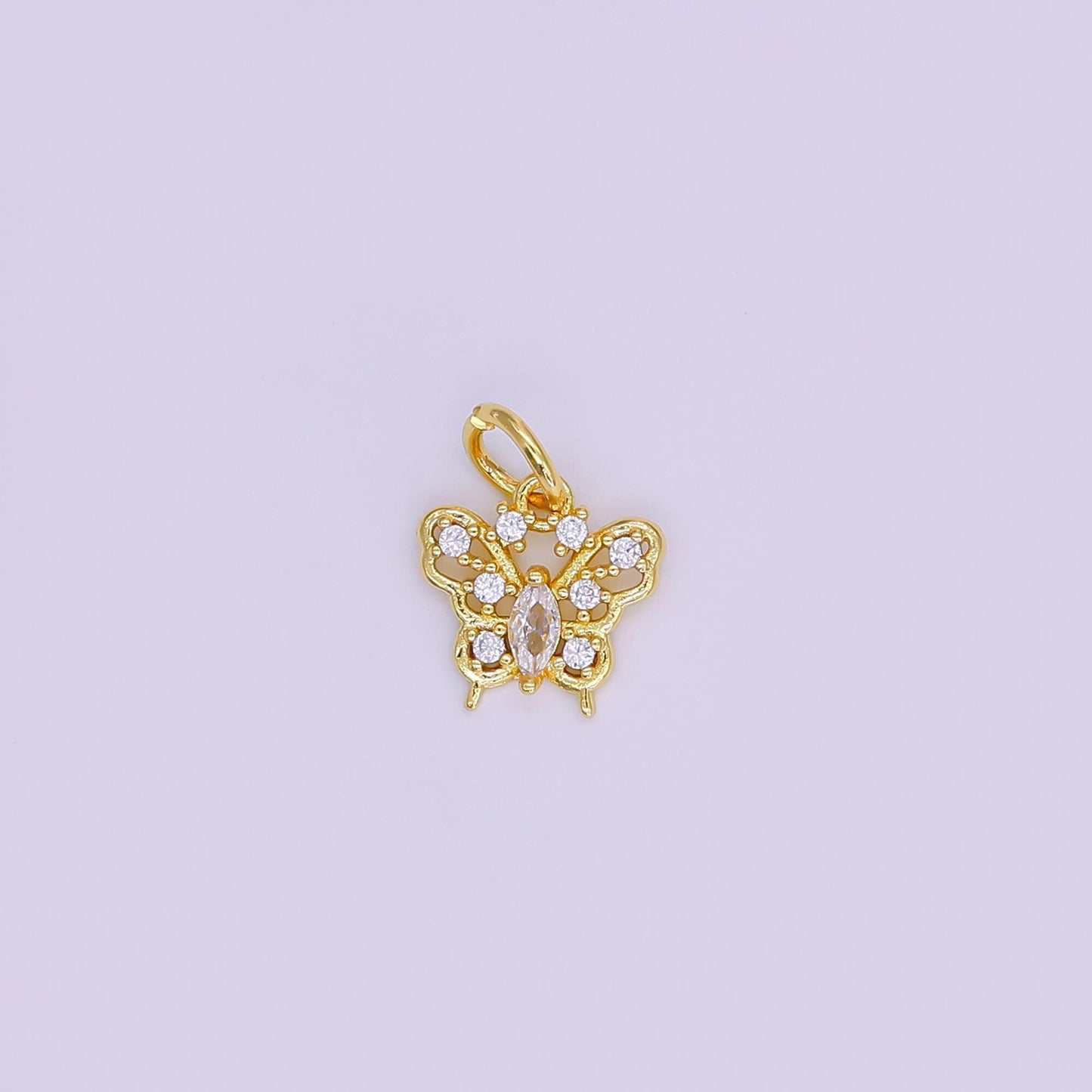 24K Gold Filled Clear CZ Butterfly Open Charm | AF425