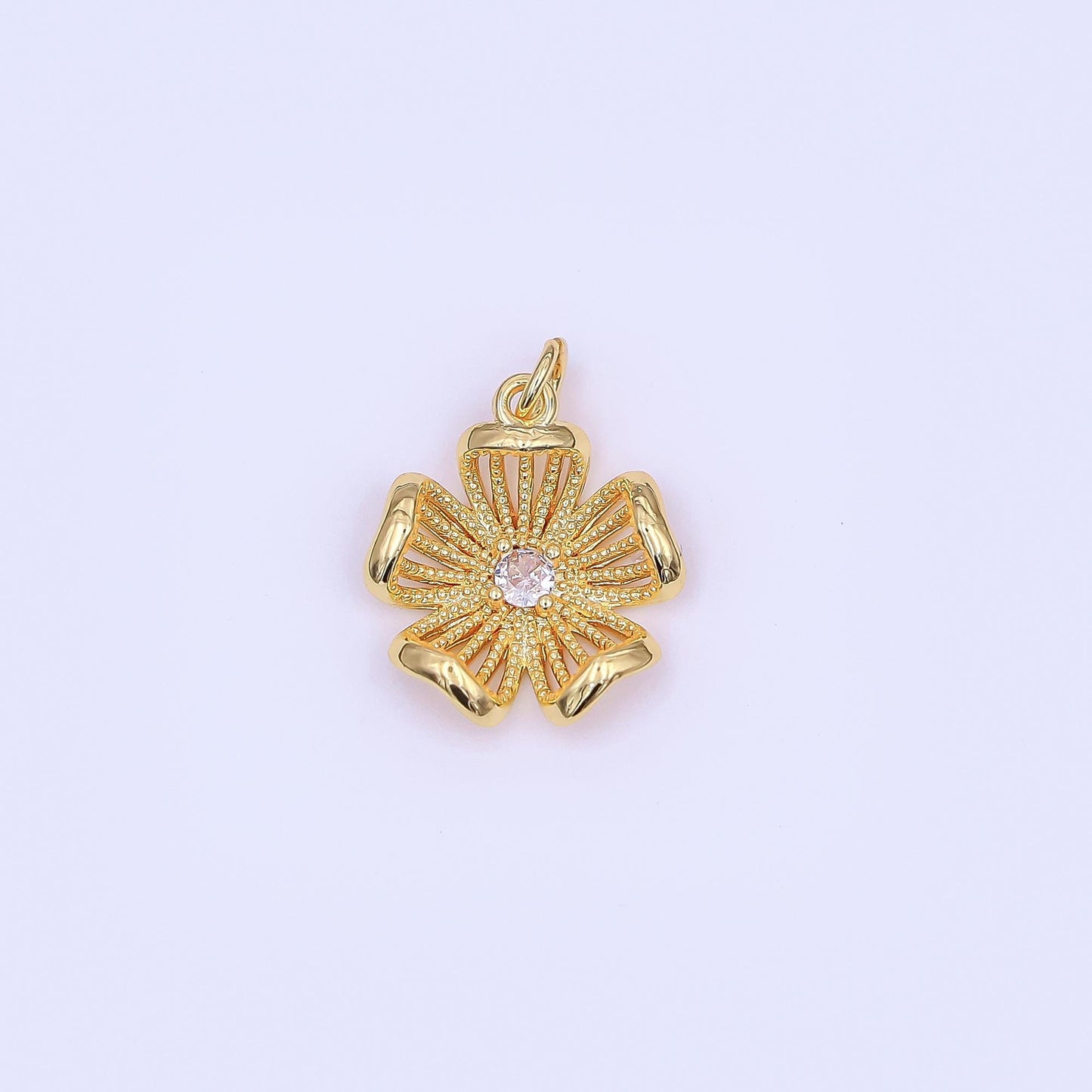 24K Gold Filled Clear CZ Dotted Flower Charm in Gold & Silver | AF434