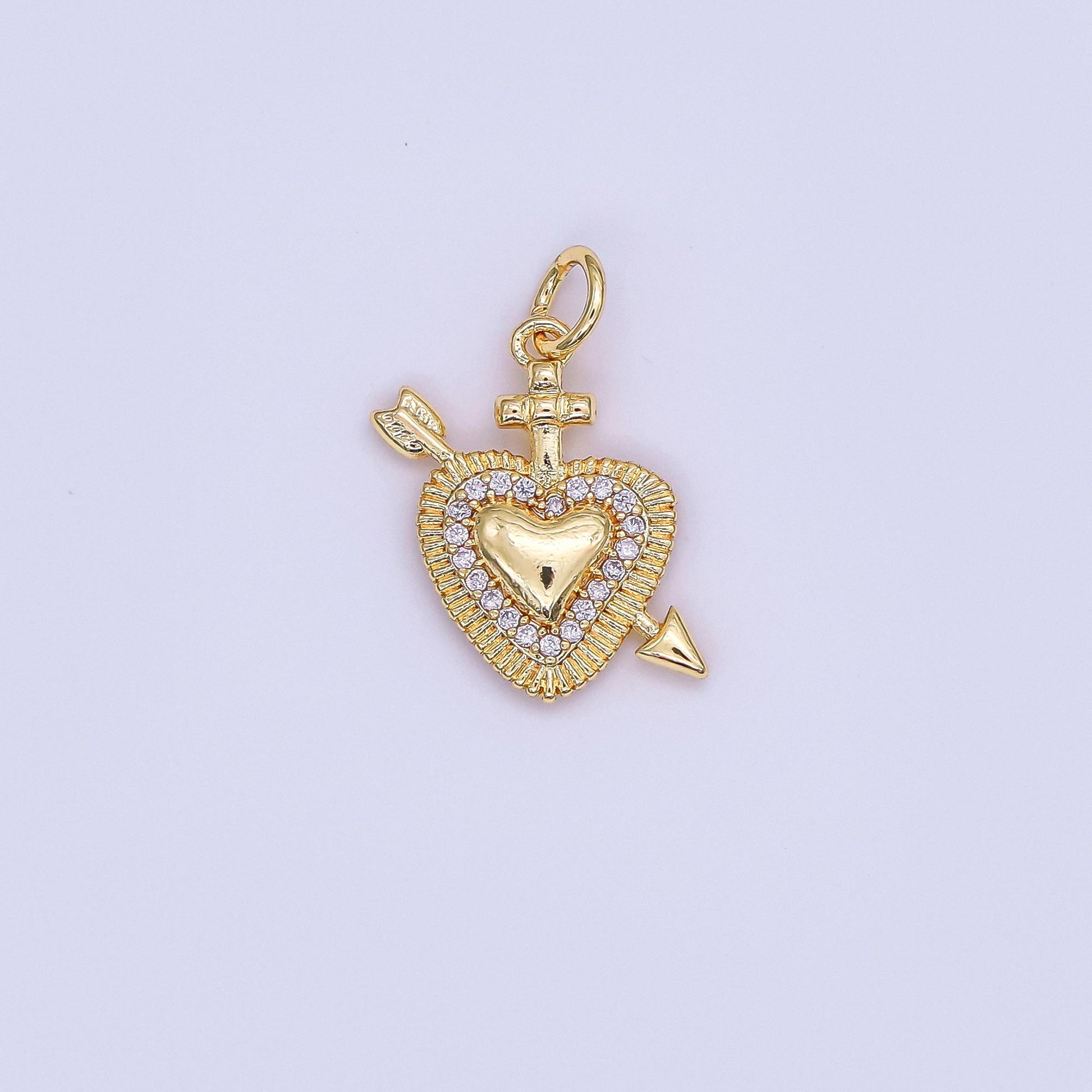 24K Gold Filled Micro Paved CZ Sacred Heart Religious Charm in Gold & Silver | AF436