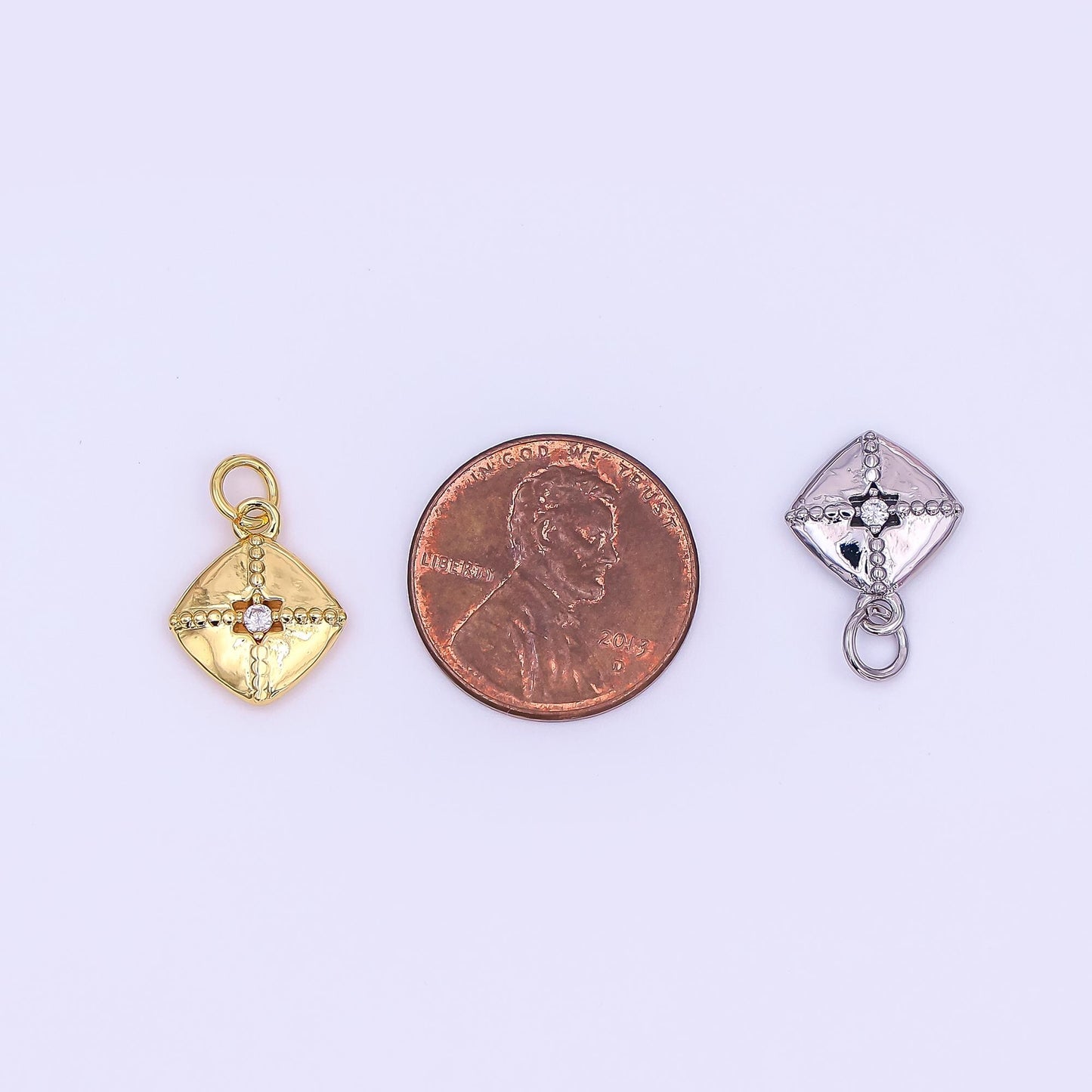 24K Gold Filled Clear CZ Dotted Rhombus Charm in Gold & Silver | AF427