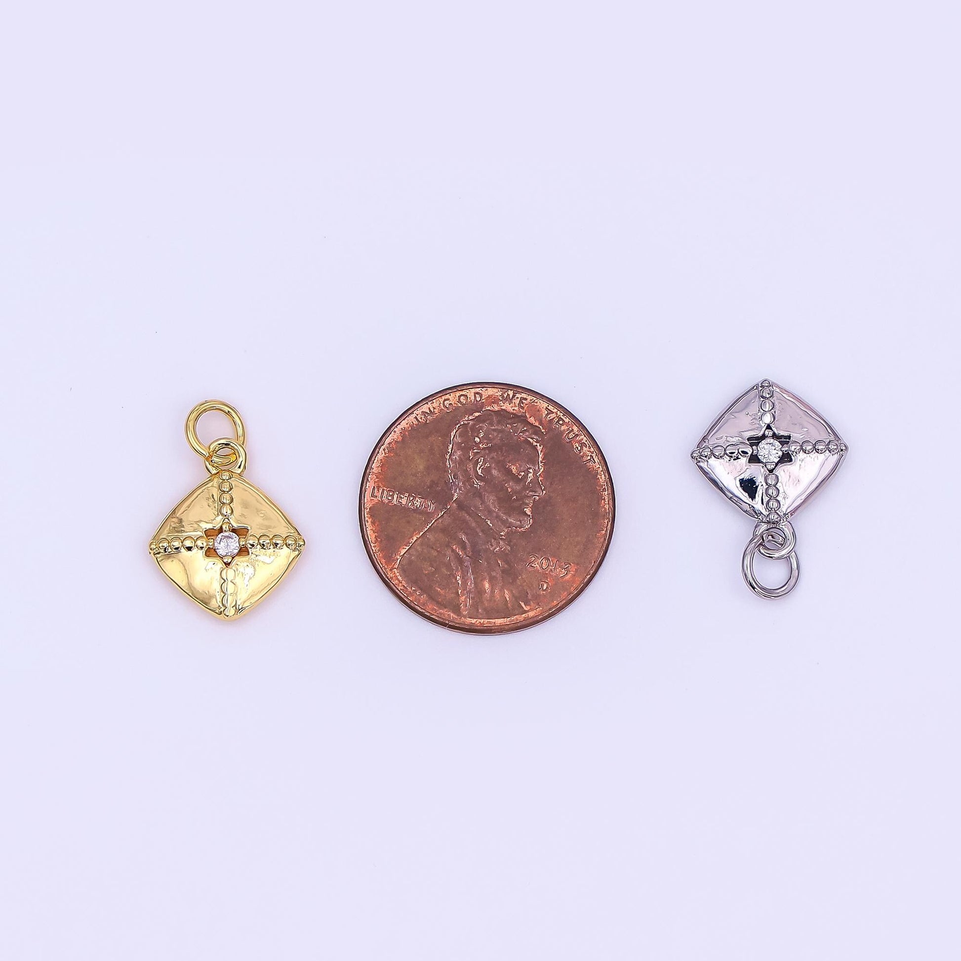 24K Gold Filled Clear CZ Dotted Rhombus Charm in Gold & Silver | AF427
