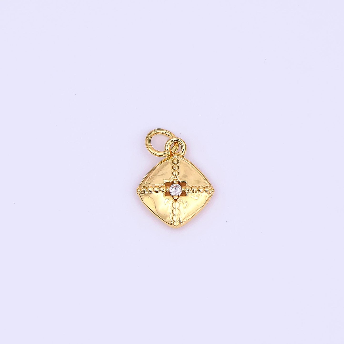 24K Gold Filled Clear CZ Dotted Rhombus Charm in Gold & Silver | AF427