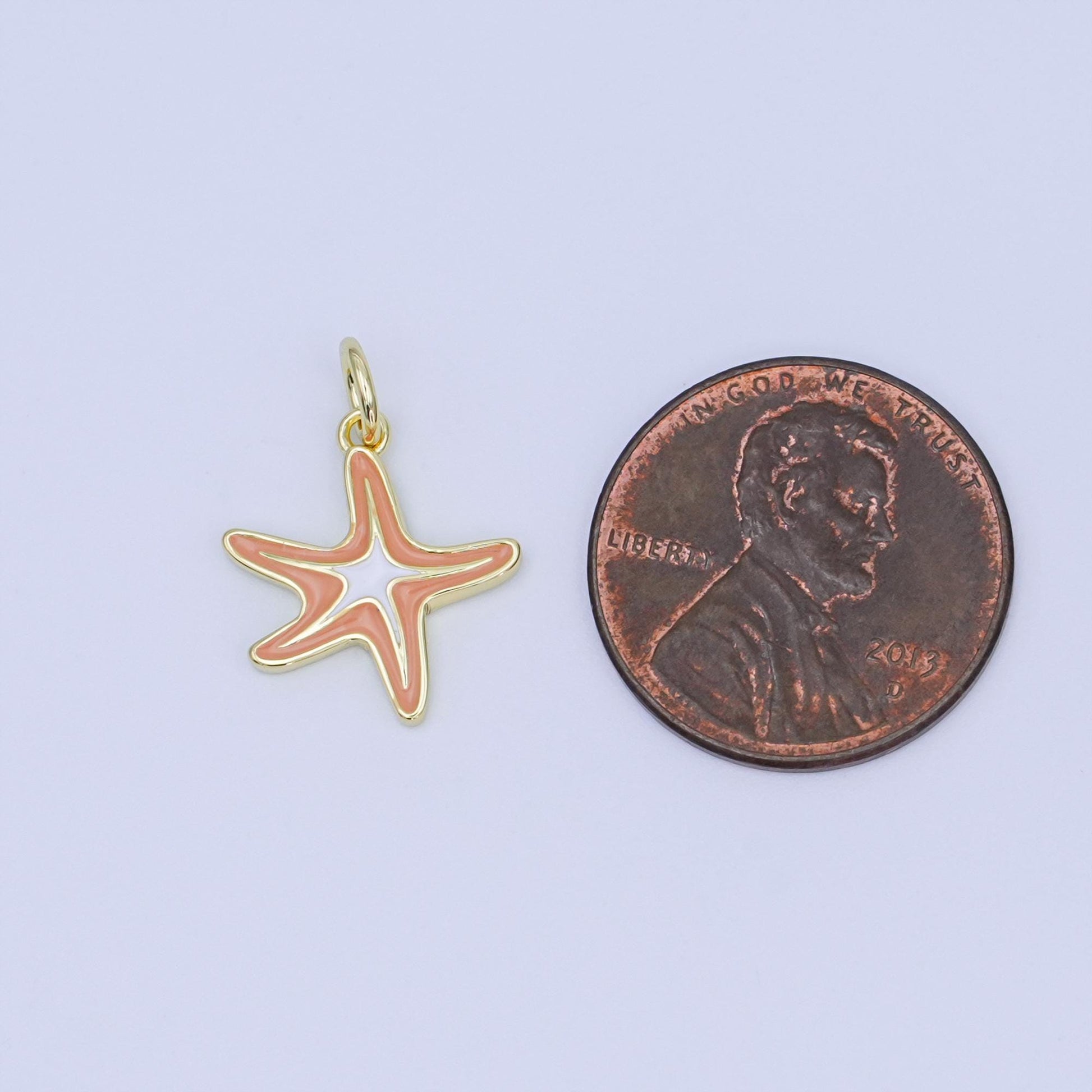 24K Gold Filled Brown-White Enamel Starfish Mini Charm | AF453