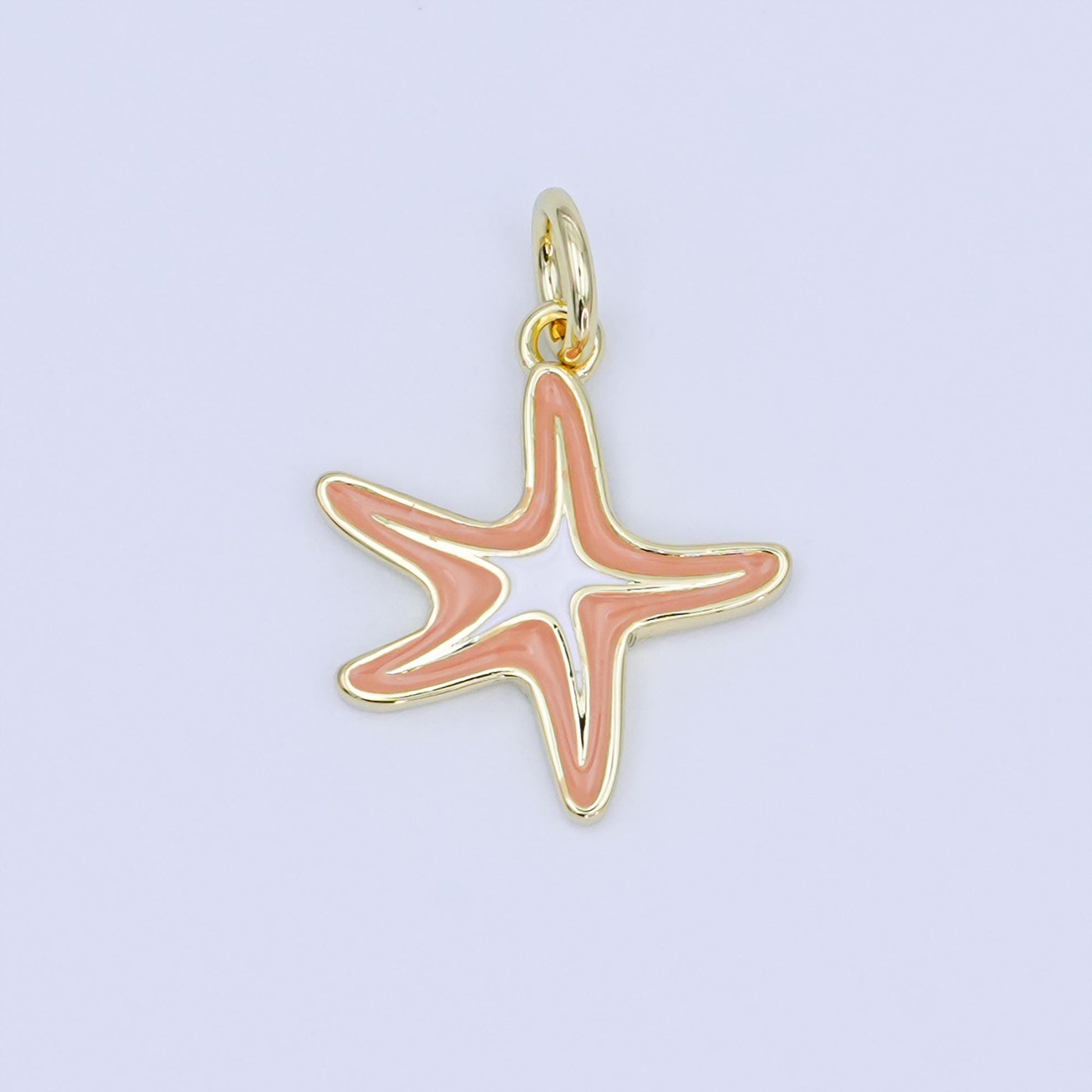 24K Gold Filled Brown-White Enamel Starfish Mini Charm | AF453