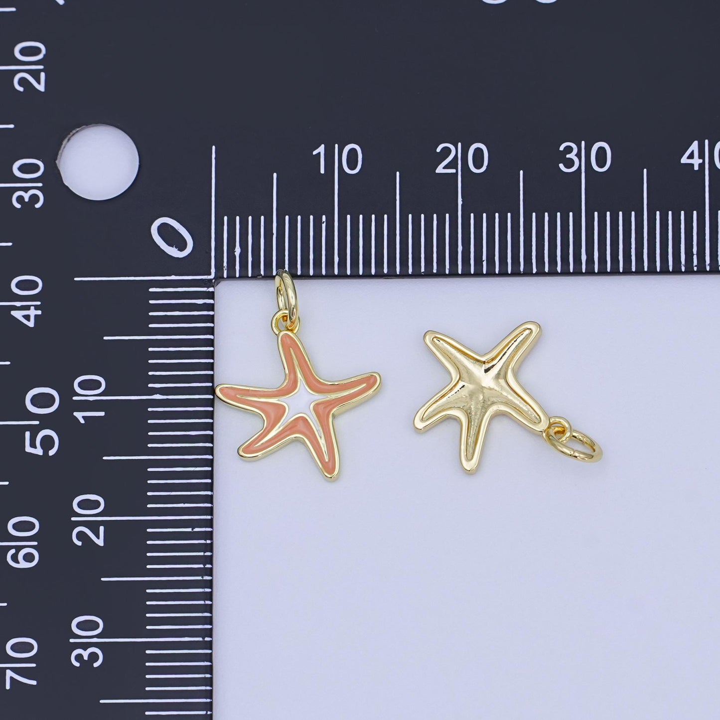 24K Gold Filled Brown-White Enamel Starfish Mini Charm | AF453