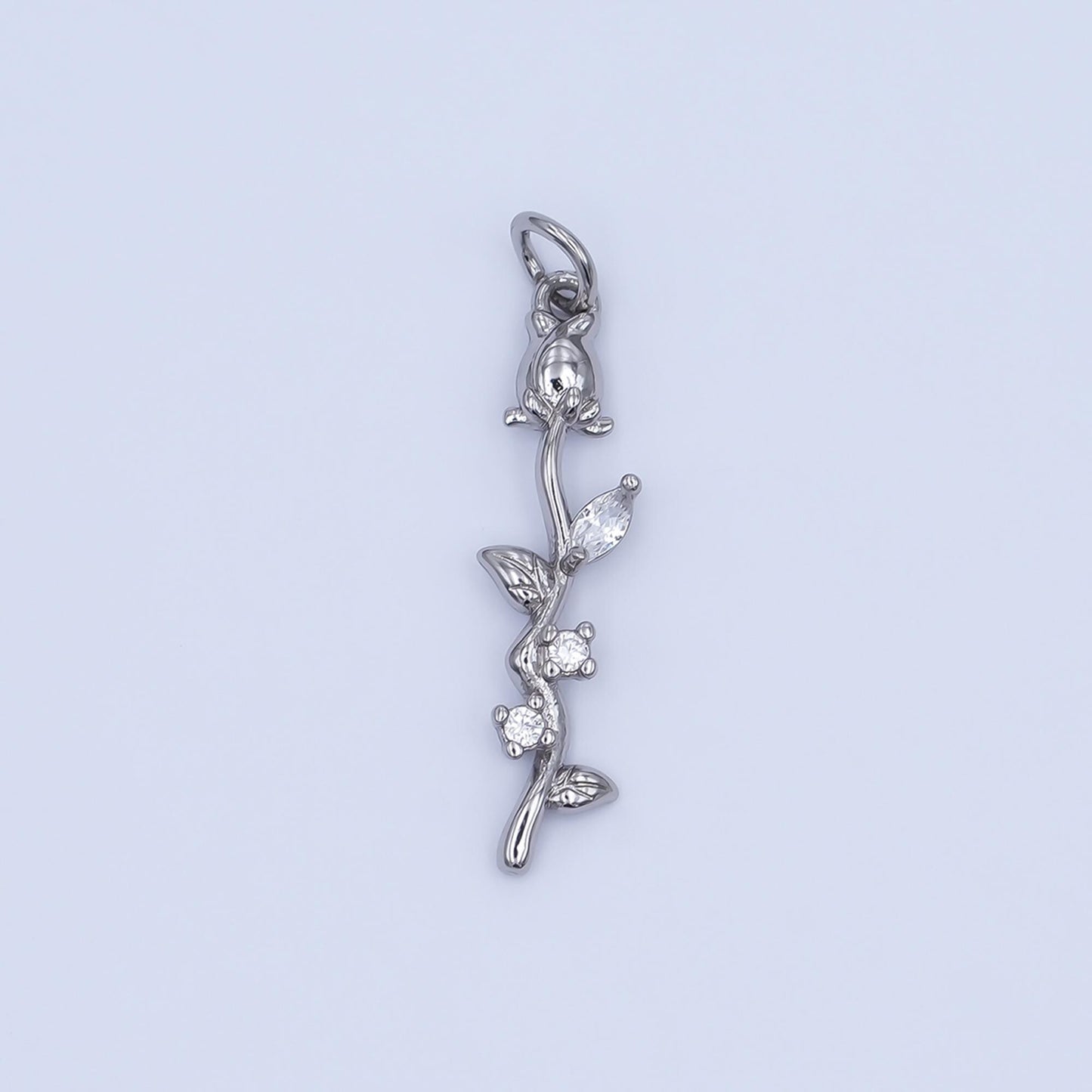 24K Gold Filled CZ Rose Flower Wavy Charm in Gold & Silver | AF470